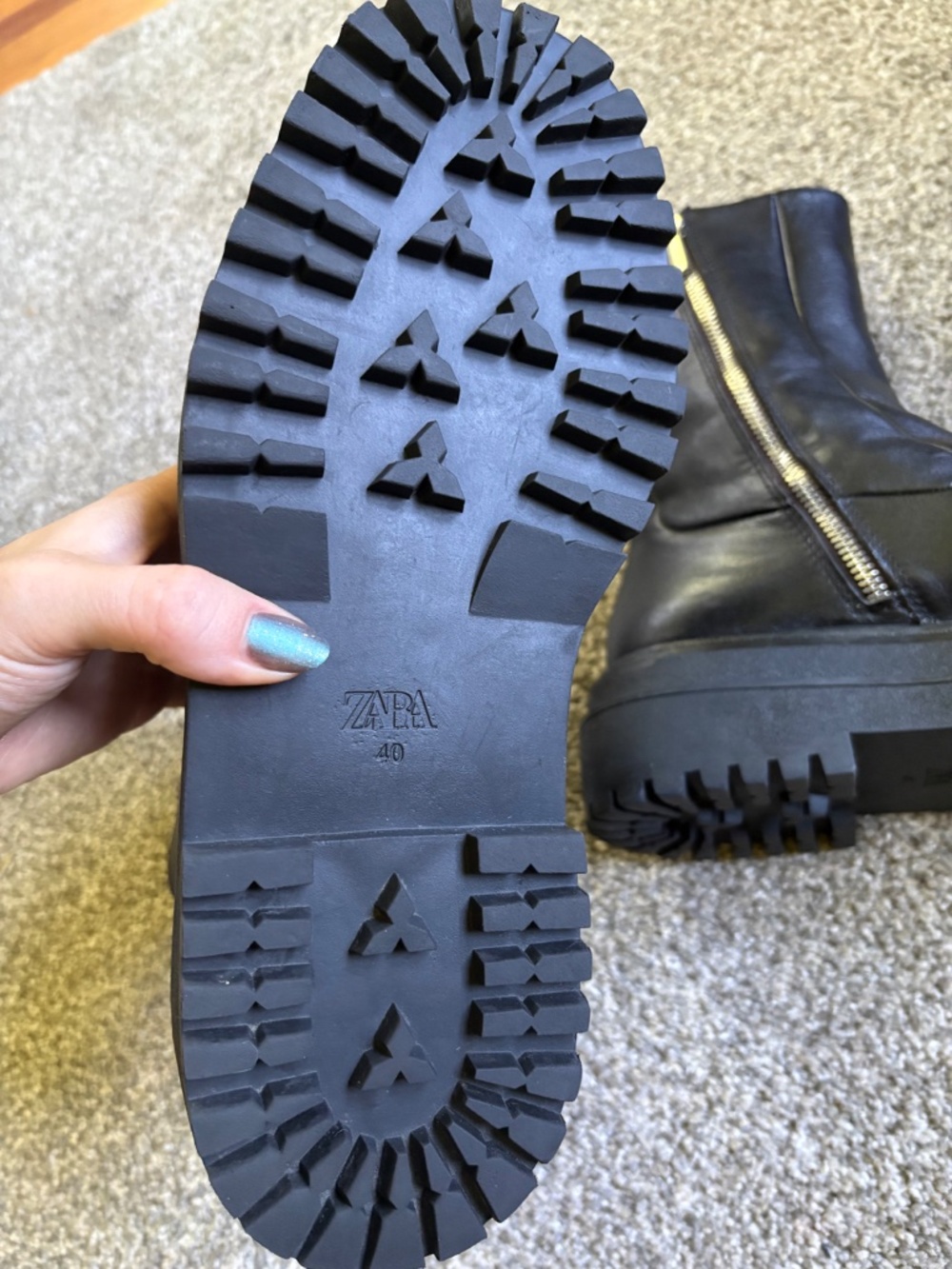Zara Chunky Black Leather Moto Boots - Picture 4 of 7